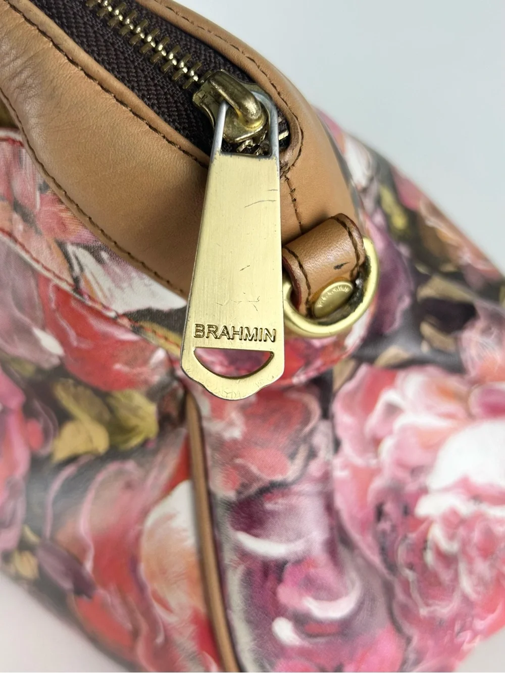 Brahmin Louise Rose Floral Hemmingway Leather Satchel Bag Purse